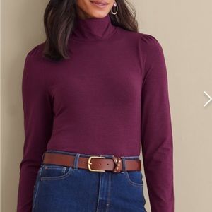 Soft Surroundings Emme Flowy Turtleneck Long Sleeve Top Purple Wine